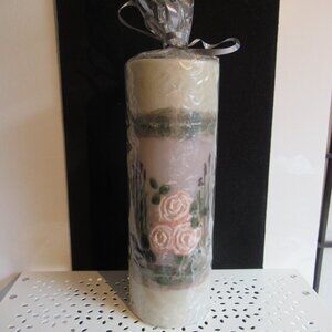 Stylized flowers, 9" Tall Pillar Candle, Hand Painted, Long, Nature, Code Z